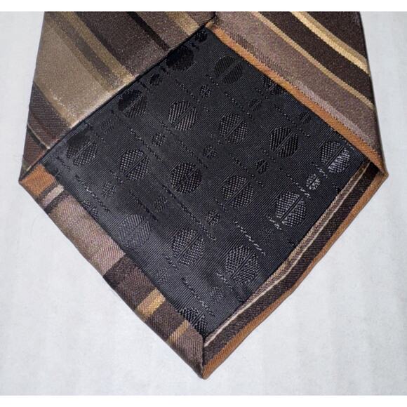 Perry Ellis Portfolio 100% Silk Brown Gold Regimental Stripe Classic Necktie - Picture 4 of 7